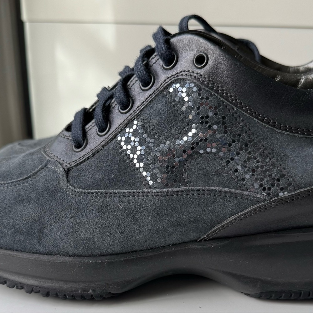 Hogan Women's Dark Gray/Blue Suede Sneakers with Sequin Accents